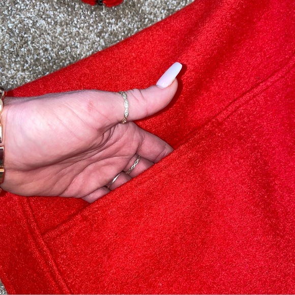 Tahari jacket wool blend biker jacket asymmetrical zip red/orange pockets SZ M - Picture 9 of 10